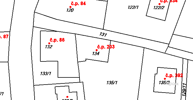 Krmelín 203 na parcele st. 134 v KÚ Krmelín, Katastrální mapa