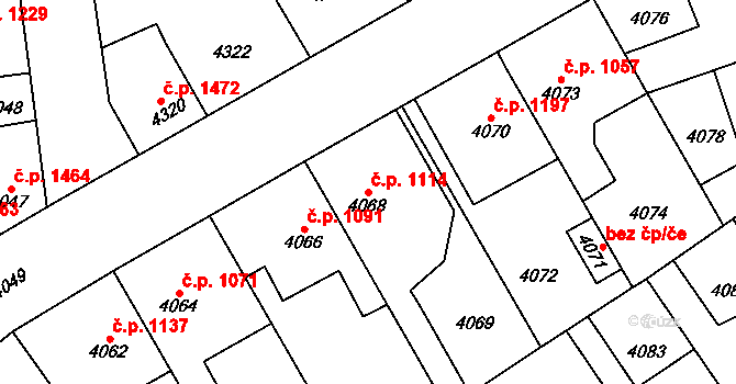 Kročehlavy 1114, Kladno na parcele st. 4068 v KÚ Kročehlavy, Katastrální mapa
