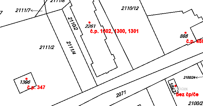 Lomnice nad Popelkou 1300,1301,1302 na parcele st. 2261 v KÚ Lomnice nad Popelkou, Katastrální mapa
