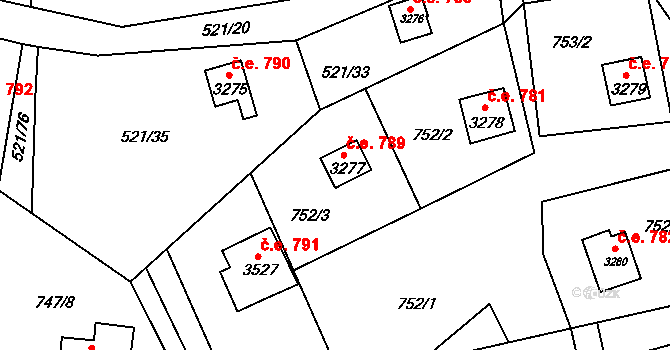Ostravice 789 na parcele st. 3277 v KÚ Staré Hamry 2, Katastrální mapa
