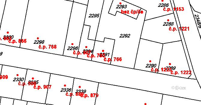 Tachov 766 na parcele st. 2291 v KÚ Tachov, Katastrální mapa