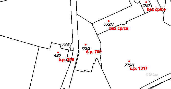 Třebechovice pod Orebem 709 na parcele st. 773/2 v KÚ Třebechovice pod Orebem, Katastrální mapa
