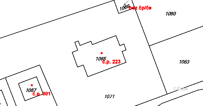 Samotišky 223 na parcele st. 1065 v KÚ Samotíšky, Katastrální mapa