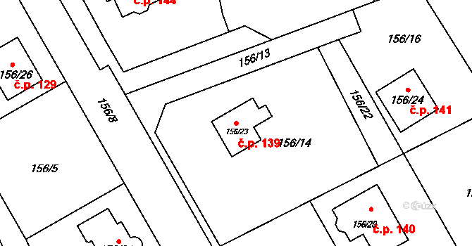 Žerotín 139 na parcele st. 156/23 v KÚ Žerotín, Katastrální mapa