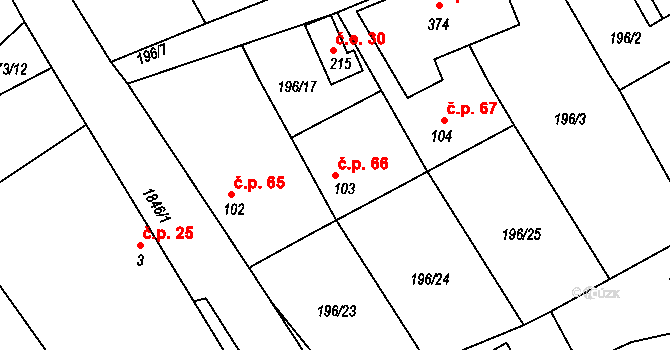 Hluboká u Borovan 66, Borovany na parcele st. 103 v KÚ Hluboká u Borovan, Katastrální mapa