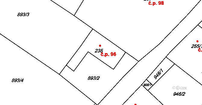 Podhorní Újezd 96, Podhorní Újezd a Vojice na parcele st. 235 v KÚ Podhorní Újezd, Katastrální mapa