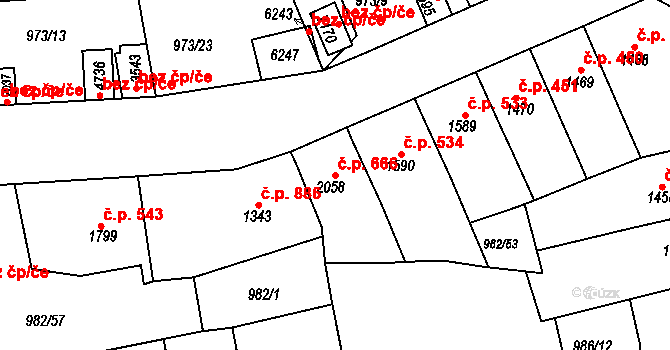 Chrudim IV 666, Chrudim na parcele st. 2058 v KÚ Chrudim, Katastrální mapa