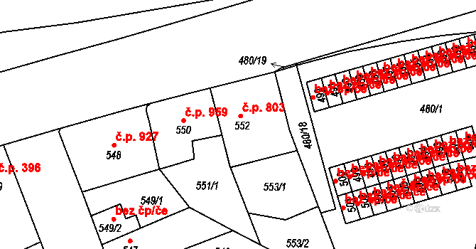 Maloměřice 803, Brno na parcele st. 552 v KÚ Maloměřice, Katastrální mapa