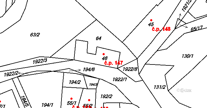 Horní Stropnice 147 na parcele st. 46 v KÚ Horní Stropnice, Katastrální mapa
