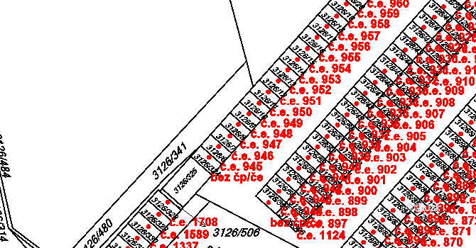 Pelhřimov 947 na parcele st. 3126/8 v KÚ Pelhřimov, Katastrální mapa