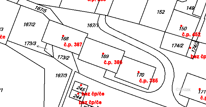 Řetenice 386, Teplice na parcele st. 169 v KÚ Teplice-Řetenice, Katastrální mapa