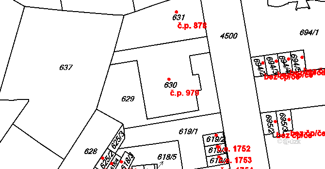 Teplice 979 na parcele st. 630 v KÚ Teplice, Katastrální mapa