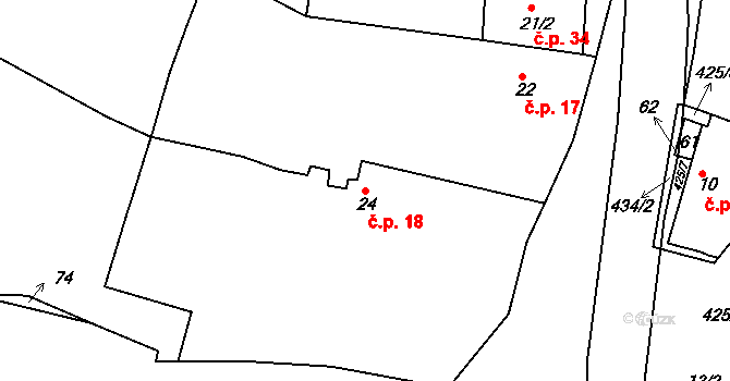 Horní Černůtky 18, Sovětice na parcele st. 24 v KÚ Horní Černůtky, Katastrální mapa