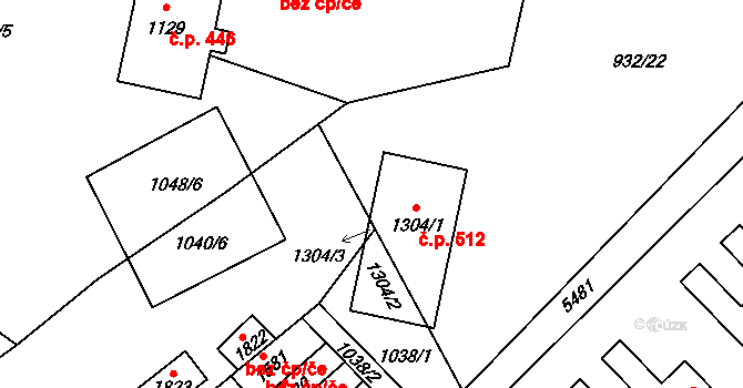 Hošťálková 512 na parcele st. 1304/1 v KÚ Hošťálková, Katastrální mapa