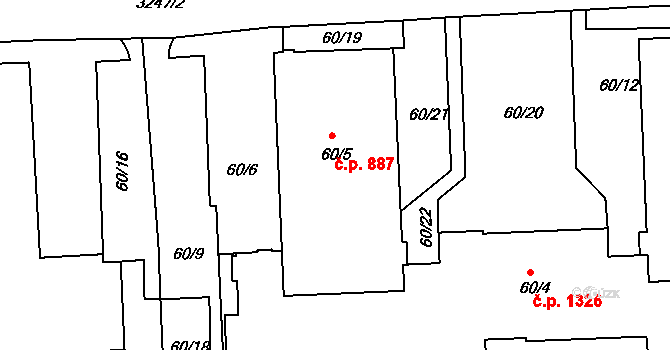 Michle 887, Praha na parcele st. 60/5 v KÚ Michle, Katastrální mapa