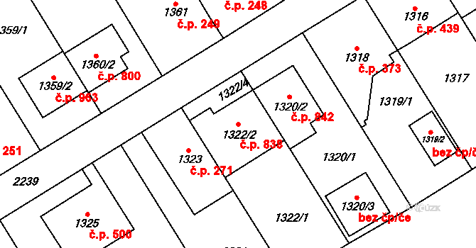 Stodůlky 838, Praha na parcele st. 1322/2 v KÚ Stodůlky, Katastrální mapa