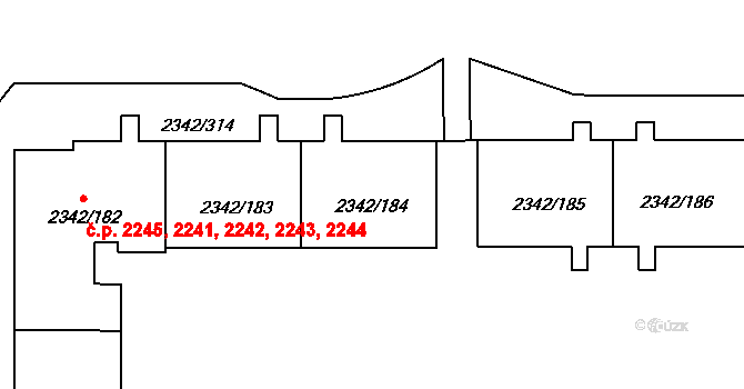 Stodůlky 2241,2242,2243,2244,, Praha na parcele st. 2342/182 v KÚ Stodůlky, Katastrální mapa