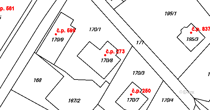Rumburk 1 273, Rumburk na parcele st. 170/8 v KÚ Rumburk, Katastrální mapa