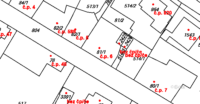 Sezimovo Ústí 6 na parcele st. 81/1 v KÚ Sezimovo Ústí, Katastrální mapa