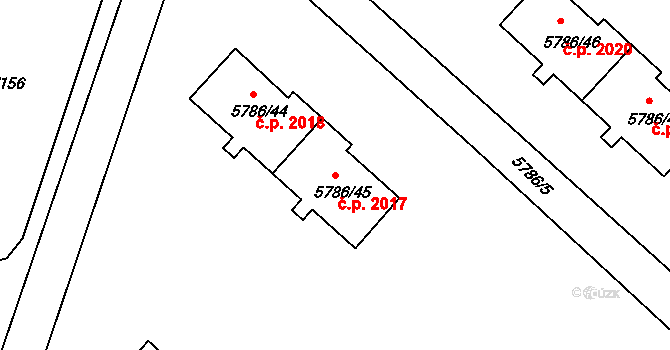 Česká Lípa 2017 na parcele st. 5786/45 v KÚ Česká Lípa, Katastrální mapa