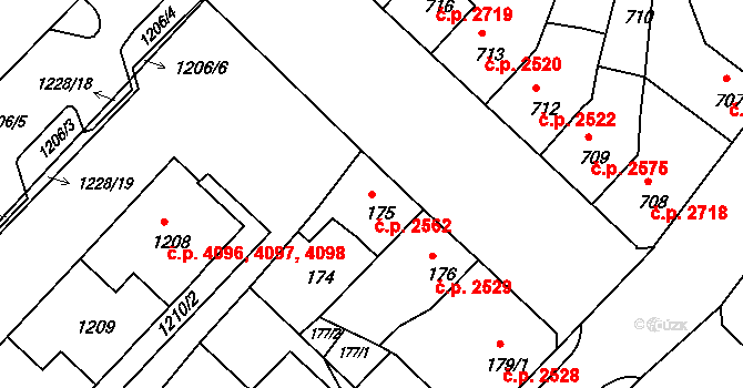 Chomutov 2562 na parcele st. 175 v KÚ Chomutov II, Katastrální mapa
