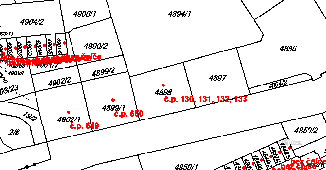 Liberec III-Jeřáb 130,131,132,133, Liberec na parcele st. 4898 v KÚ Liberec, Katastrální mapa