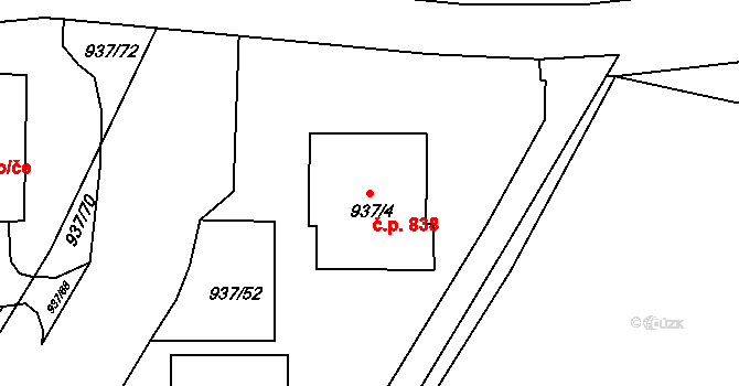 Teplické Předměstí 838, Bílina na parcele st. 937/4 v KÚ Bílina, Katastrální mapa
