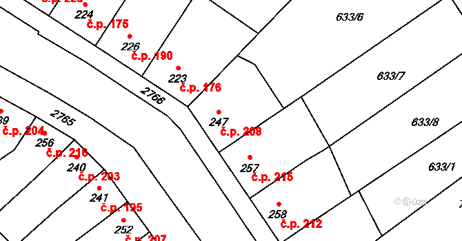 Neslovice 208 na parcele st. 247 v KÚ Neslovice, Katastrální mapa