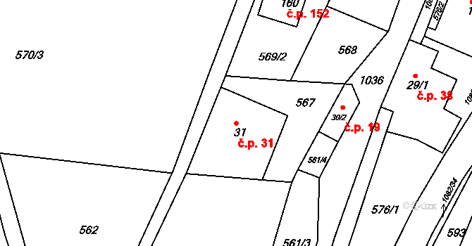 Rožany 31, Šluknov na parcele st. 31 v KÚ Rožany, Katastrální mapa