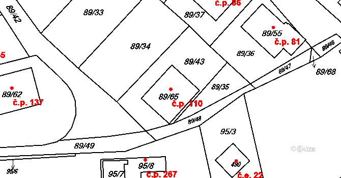 Útěchov 110, Brno na parcele st. 89/65 v KÚ Útěchov u Brna, Katastrální mapa