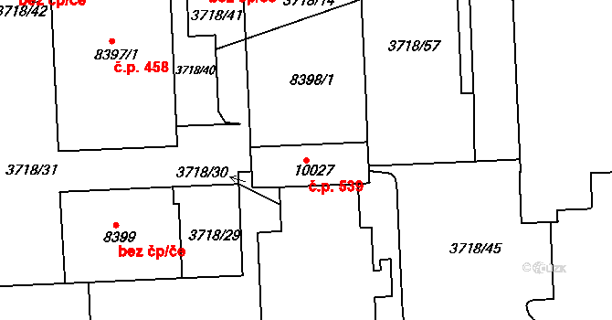 Polabiny 539, Pardubice na parcele st. 10027 v KÚ Pardubice, Katastrální mapa