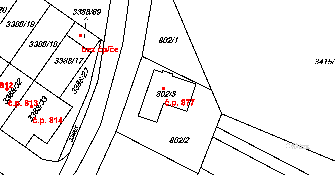 Veselí nad Lužnicí II 877, Veselí nad Lužnicí na parcele st. 802/3 v KÚ Veselí nad Lužnicí, Katastrální mapa