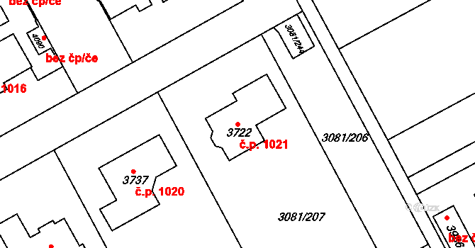 Žichlínské Předměstí 1021, Lanškroun na parcele st. 3722 v KÚ Lanškroun, Katastrální mapa