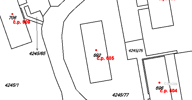 Rudoltice 605 na parcele st. 692 v KÚ Rudoltice u Lanškrouna, Katastrální mapa