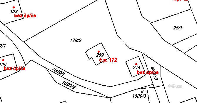 Hostice 172, Ruda nad Moravou na parcele st. 269 v KÚ Hostice, Katastrální mapa