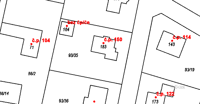 Hoděšovice 150, Býšť na parcele st. 183 v KÚ Hoděšovice, Katastrální mapa