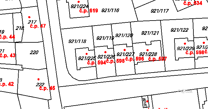 Hostavice 595, Praha na parcele st. 921/226 v KÚ Hostavice, Katastrální mapa