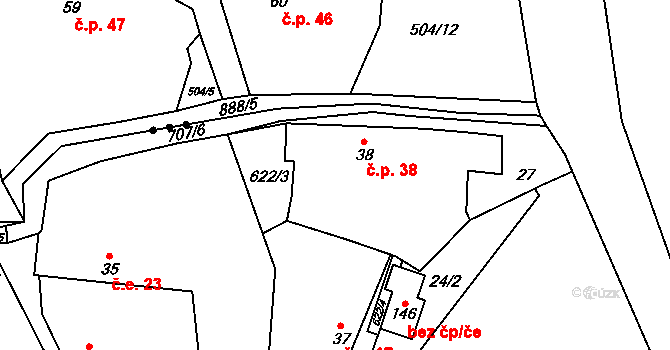 Pěčice 38 na parcele st. 38 v KÚ Pěčice, Katastrální mapa