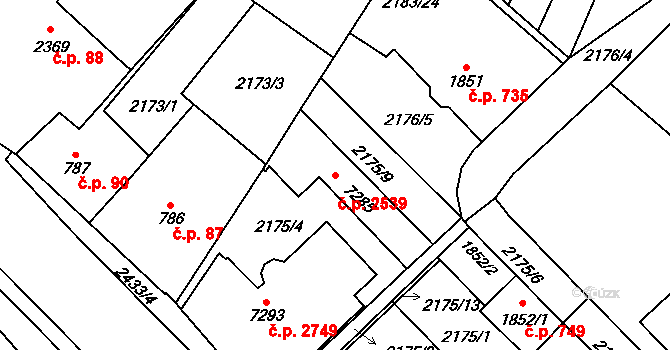 Cheb 2539 na parcele st. 7285 v KÚ Cheb, Katastrální mapa