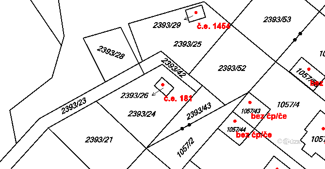 Poruba 181, Ostrava na parcele st. 2393/26 v KÚ Poruba-sever, Katastrální mapa