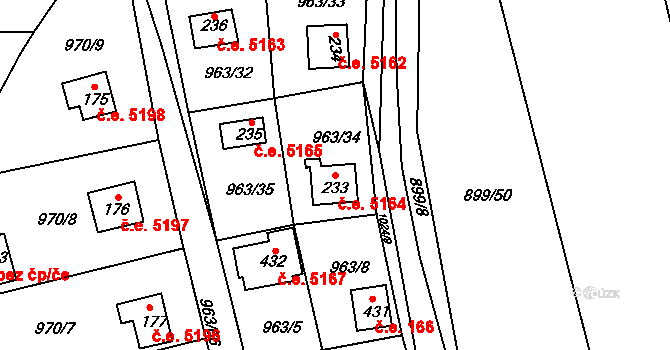 Kozojedy 5164 na parcele st. 233 v KÚ Kozojedy u Kostelce nad Černými Lesy, Katastrální mapa