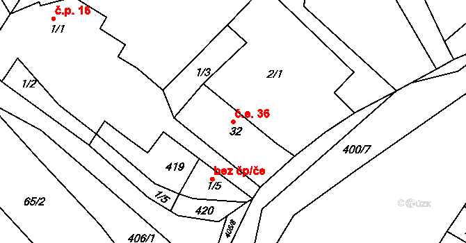 Popovice 36, Třesovice na parcele st. 32 v KÚ Popovice u Nechanic, Katastrální mapa
