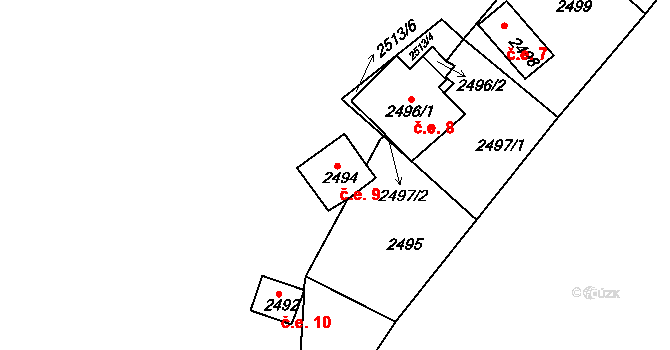 Želechovice nad Dřevnicí 9 na parcele st. 2494 v KÚ Želechovice nad Dřevnicí, Katastrální mapa