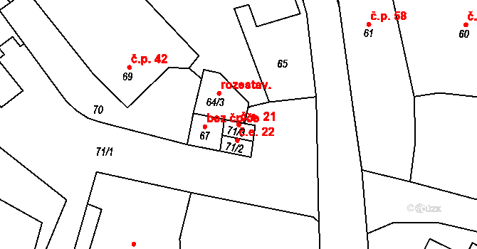 Radňovice 21 na parcele st. 71/3 v KÚ Radňovice, Katastrální mapa