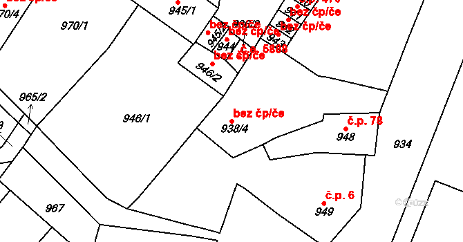 Ústí nad Labem 38834553 na parcele st. 938/4 v KÚ Předlice, Katastrální mapa