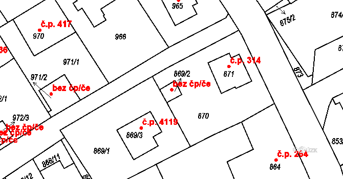 Jablonec nad Nisou 44220553 na parcele st. 869/2 v KÚ Mšeno nad Nisou, Katastrální mapa