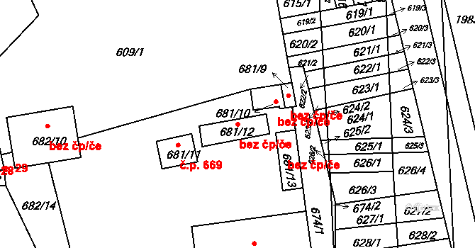 Hrušovany u Brna 46054553 na parcele st. 681/12 v KÚ Hrušovany u Brna, Katastrální mapa