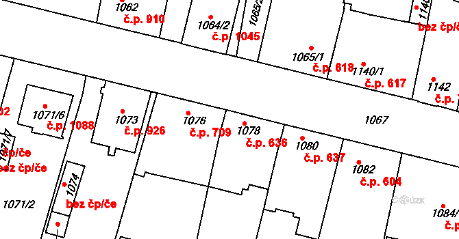 Nýřany 636 na parcele st. 1078 v KÚ Nýřany, Katastrální mapa