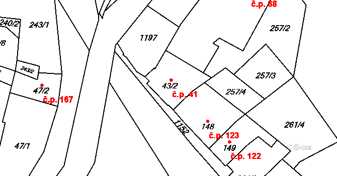 Uhelná 41 na parcele st. 43/2 v KÚ Uhelná, Katastrální mapa