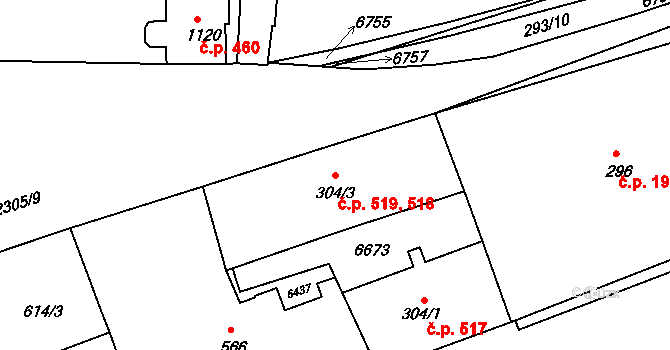 Beroun-Město 518,519, Beroun na parcele st. 304/3 v KÚ Beroun, Katastrální mapa